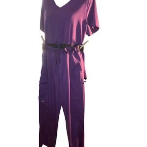 Greys Anatomy SPANDEX STRETCH Scrub Set Purple V-Neck Top & Cargo Pants Women